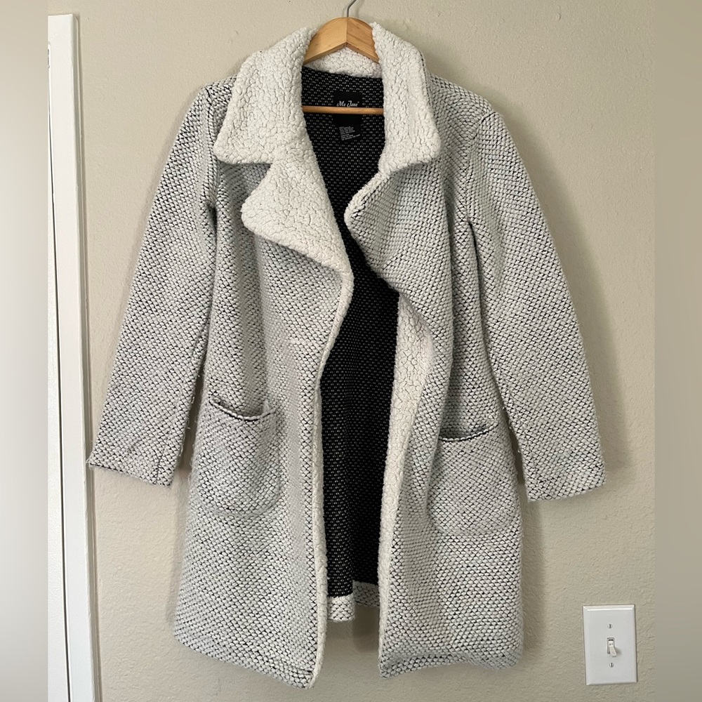 Me Jane Fur Lined Fleece Long Cardigan Draped Open Front Jacket Sweater Size M